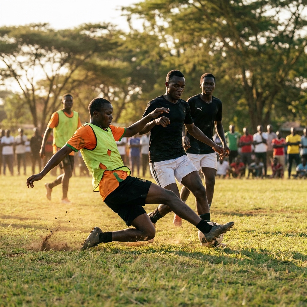 Players competing for the ball at an RTS match