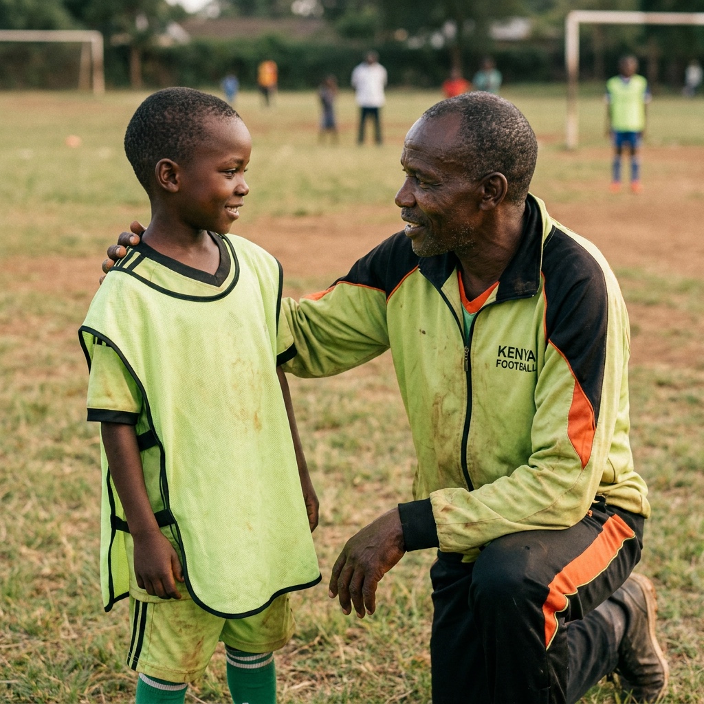 Coach leading a drill with young players