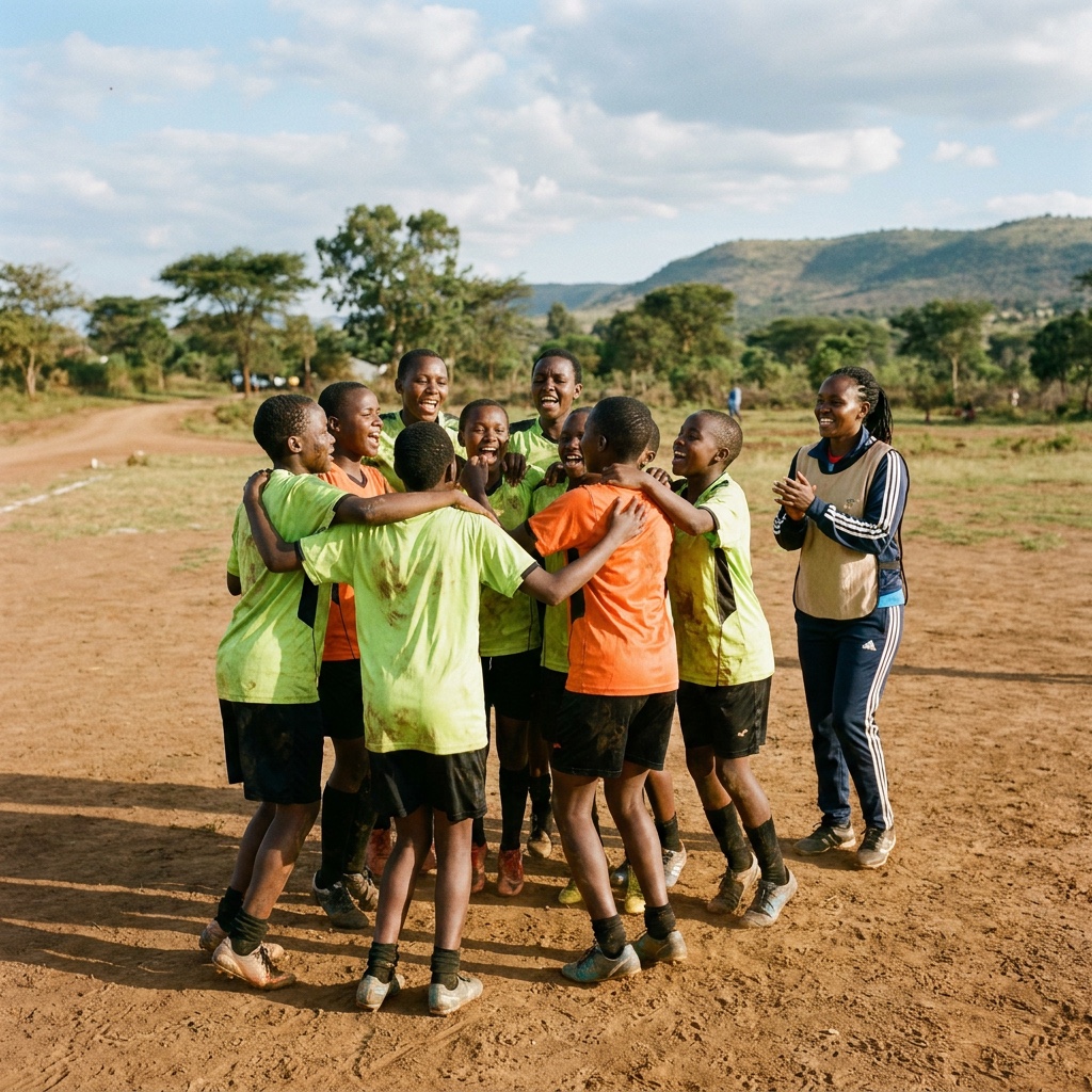 A girls' team receiving a briefing from their coach